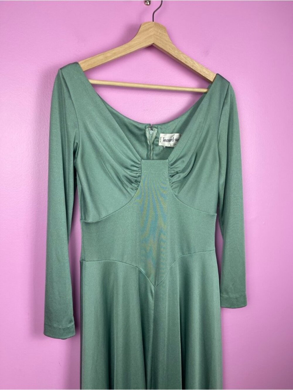 Leonard Sunshine Vintage 70s Slip Dress 12 Sage Green Hong Kong - Picture 5 of 9